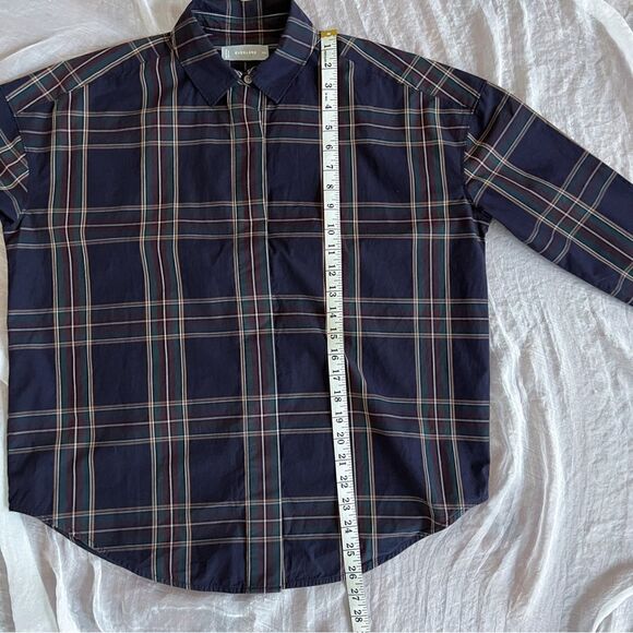 Everlane The Oversized Poplin Shirt Plaid Bottom Down Red and Green Lines modest - Picture 8 of 11